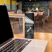 Custom New Zealand Silver Fern Football Skinny Tumbler Go Aotearoa Grunge Black - Polynesian Pride