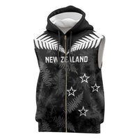 Custom New Zealand Silver Fern Football Sleeveless Zip Hoodie Go Aotearoa Grunge Black - Polynesian Pride