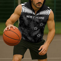 Custom New Zealand Silver Fern Football Sleeveless Zip Hoodie Go Aotearoa Grunge Black - Polynesian Pride