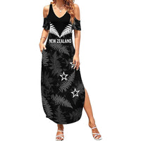 Custom New Zealand Silver Fern Football Summer Maxi Dress Go Aotearoa Grunge Black - Polynesian Pride