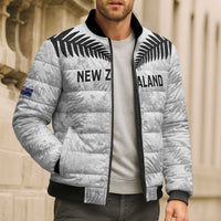Custom New Zealand Silver Fern Football Bomber Puffer Jacket Go Aotearoa Grunge White - Polynesian Pride