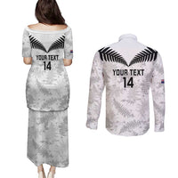 Custom New Zealand Silver Fern Football Couples Matching Puletasi and Long Sleeve Button Shirt Go Aotearoa Grunge White - Polynesian Pride