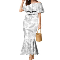 Custom New Zealand Silver Fern Football Family Matching Mermaid Dress and Hawaiian Shirt Go Aotearoa Grunge White - Polynesian Pride