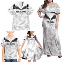 Custom New Zealand Silver Fern Football Family Matching Off Shoulder Maxi Dress and Hawaiian Shirt Go Aotearoa Grunge White - Polynesian Pride