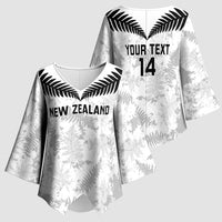 Custom New Zealand Silver Fern Football Kimono Sleeve Blouse Go Aotearoa Grunge White - Polynesian Pride