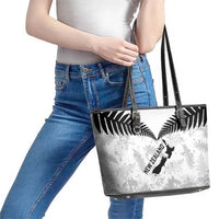 Custom New Zealand Silver Fern Football Leather Tote Bag Go Aotearoa Grunge White - Polynesian Pride