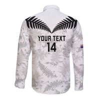 Custom New Zealand Silver Fern Football Long Sleeve Button Shirt Go Aotearoa Grunge White - Polynesian Pride