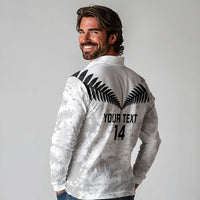 Custom New Zealand Silver Fern Football Long Sleeve Polo Shirt Go Aotearoa Grunge White - Polynesian Pride