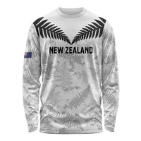 Custom New Zealand Silver Fern Football Long Sleeve Shirt Go Aotearoa Grunge White - Polynesian Pride