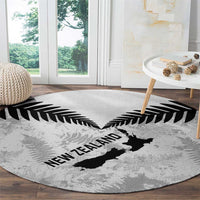 Custom New Zealand Silver Fern Football Round Carpet Go Aotearoa Grunge White - Polynesian Pride