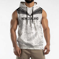 Custom New Zealand Silver Fern Football Sleeveless Hoodie Go Aotearoa Grunge White - Polynesian Pride
