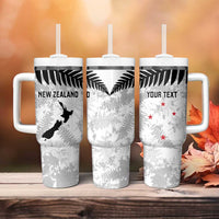 Custom New Zealand Silver Fern Football Tumbler With Handle Go Aotearoa Grunge White - Polynesian Pride