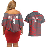 Custom New Caledonia Football Couples Matching Off Shoulder Short Dress and Hawaiian Shirt Allez Les Cagous Grey Version - Polynesian Pride