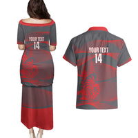 Custom New Caledonia Football Couples Matching Puletasi and Hawaiian Shirt Allez Les Cagous Grey Version - Polynesian Pride
