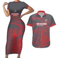Custom New Caledonia Football Couples Matching Short Sleeve Bodycon Dress and Hawaiian Shirt Allez Les Cagous Grey Version - Polynesian Pride