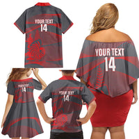 Custom New Caledonia Football Family Matching Off Shoulder Short Dress and Hawaiian Shirt Allez Les Cagous Grey Version - Polynesian Pride