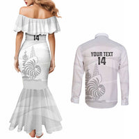 Custom New Caledonia Football Couples Matching Mermaid Dress and Long Sleeve Button Shirt Allez Les Cagous White Version - Polynesian Pride