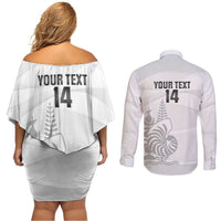 Custom New Caledonia Football Couples Matching Off Shoulder Short Dress and Long Sleeve Button Shirt Allez Les Cagous White Version - Polynesian Pride
