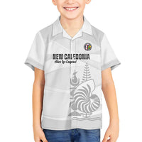 Custom New Caledonia Football Family Matching Off Shoulder Short Dress and Hawaiian Shirt Allez Les Cagous White Version - Polynesian Pride