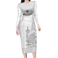 Custom New Caledonia Football Long Sleeve Bodycon Dress Allez Les Cagous White Version - Polynesian Pride