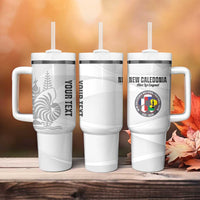 Custom New Caledonia Football Tumbler With Handle Allez Les Cagous White Version - Polynesian Pride