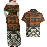 Bula Fiji Tapa Couples Matching Off Shoulder Maxi Dress and Hawaiian Shirt Fijian Masi Vintage Vibes - Polynesian Pride