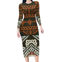 Bula Fiji Tapa Family Matching Long Sleeve Bodycon Dress and Hawaiian Shirt Fijian Masi Vintage Vibes - Polynesian Pride