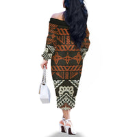 Bula Fiji Tapa Family Matching Off The Shoulder Long Sleeve Dress and Hawaiian Shirt Fijian Masi Vintage Vibes - Polynesian Pride