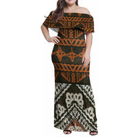Bula Fiji Tapa Family Matching Off Shoulder Maxi Dress and Hawaiian Shirt Fijian Masi Vintage Vibes - Polynesian Pride