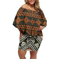 Bula Fiji Tapa Family Matching Off Shoulder Short Dress and Hawaiian Shirt Fijian Masi Vintage Vibes - Polynesian Pride