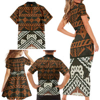 Bula Fiji Tapa Family Matching Short Sleeve Bodycon Dress and Hawaiian Shirt Fijian Masi Vintage Vibes - Polynesian Pride