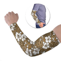 Kuvui Bula Fiji Arm Sleeves Fijian Tapa Seamless Hibiscus LT14 Set of 2 Brown - Polynesian Pride