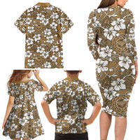 Kuvui Bula Fiji Family Matching Long Sleeve Bodycon Dress and Hawaiian Shirt Fijian Tapa Seamless Hibiscus - Polynesian Pride