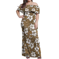 Kuvui Bula Fiji Off Shoulder Maxi Dress Fijian Tapa Seamless Hibiscus - Polynesian Pride