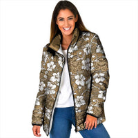 Kuvui Bula Fiji Padded Jacket Fijian Tapa Seamless Hibiscus LT14 Women Brown - Polynesian Pride