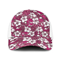 Piqi Bula Fiji Baseball Net Cap Fijian Tapa Seamless Hibiscus LT14 One Size White Pink - Polynesian Pride