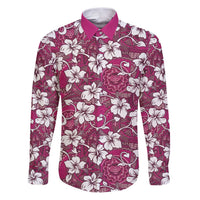 Piqi Bula Fiji Family Matching Puletasi and Hawaiian Shirt Fijian Tapa Seamless Hibiscus LT14 Dad's Shirt - Long Sleeve Pink - Polynesian Pride