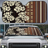 Bula Fiji Masi Auto Sun Shade Tapa Tropical Hibiscus Half Stylized LT14 Brown - Polynesian Pride