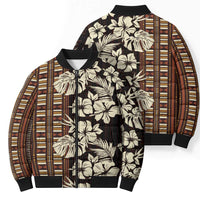 Bula Fiji Masi Bomber Puffer Jacket Tapa Tropical Hibiscus Half Stylized LT14 - Polynesian Pride