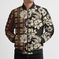 Bula Fiji Masi Bomber Puffer Jacket Tapa Tropical Hibiscus Half Stylized LT14 - Polynesian Pride