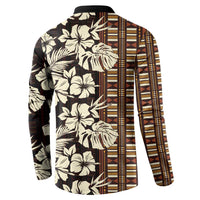Bula Fiji Masi Button Sweatshirt Tapa Tropical Hibiscus Half Stylized LT14 - Polynesian Pride