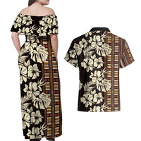 Bula Fiji Masi Couples Matching Off Shoulder Maxi Dress and Hawaiian Shirt Tapa Tropical Hibiscus Half Stylized - Polynesian Pride
