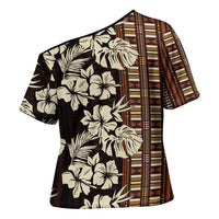 Bula Fiji Masi Cross Shoulder Shirt Tapa Tropical Hibiscus Half Stylized LT14 - Polynesian Pride