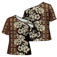 Bula Fiji Masi Cross Shoulder Shirt Tapa Tropical Hibiscus Half Stylized LT14 - Polynesian Pride