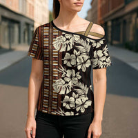 Bula Fiji Masi Cross Shoulder Shirt Tapa Tropical Hibiscus Half Stylized LT14 - Polynesian Pride