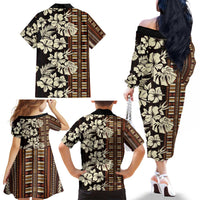 Bula Fiji Masi Family Matching Off The Shoulder Long Sleeve Dress and Hawaiian Shirt Tapa Tropical Hibiscus Half Stylized - Polynesian Pride