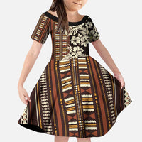 Bula Fiji Masi Family Matching Puletasi and Hawaiian Shirt Tapa Tropical Hibiscus Half Stylized LT14 Daughter's Dress Brown - Polynesian Pride