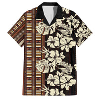 Bula Fiji Masi Family Matching Puletasi and Hawaiian Shirt Tapa Tropical Hibiscus Half Stylized LT14 Dad's Shirt - Short Sleeve Brown - Polynesian Pride