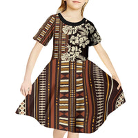 Bula Fiji Masi Kid Short Sleeve Dress Tapa Tropical Hibiscus Half Stylized - Polynesian Pride