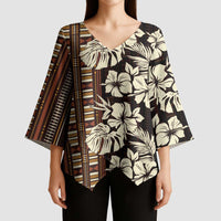 Bula Fiji Masi Kimono Sleeve Blouse Tapa Tropical Hibiscus Half Stylized LT14 - Polynesian Pride